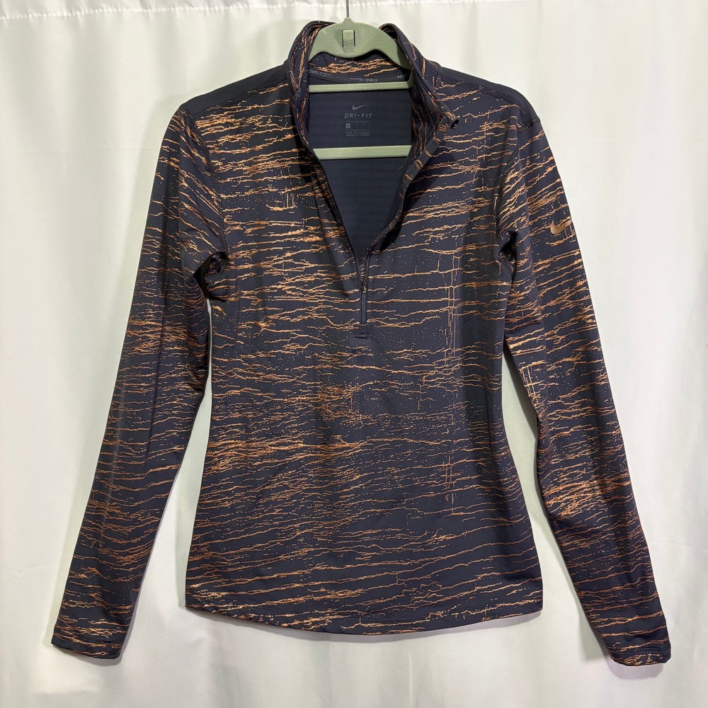 Nike Pro Dri-FIT Womens L Half Zip Pullover Copper Metallic Running Training